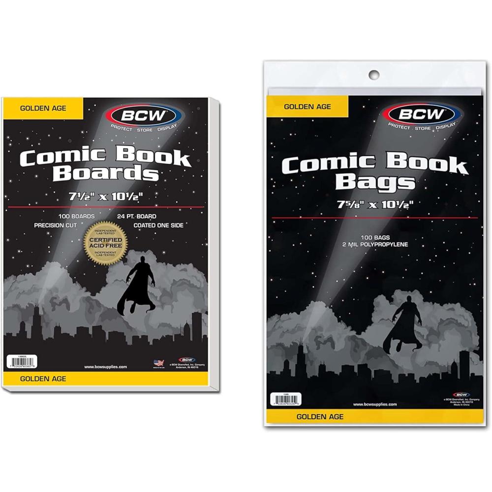 image:imageBCW Golden Age Comic Bags and Backing Boards  100 Ct  Comic Book Bags and Boards for Golden Age Comics  AcidFree Sleeves amp Boards  Comic Book Collecting Supplies