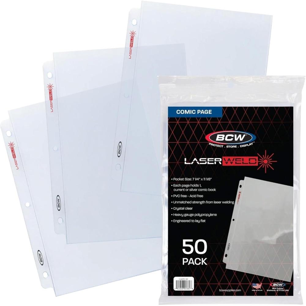 image:imageBCW LaserWeld Comic Book Sleeves  50 Pack  1Pocket Pages for 3 Ring Binder  Top Loading Crystal Clear AcidFree Archival Storage50 Pack