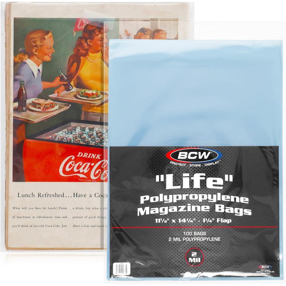 image:imageBCW Life Magazine Bags Crystal Clear Polypropylene AcidFree Archival Quality Protect and Store Collectible Life Magazines Exterior 11 18 x 14 14 NonResealable 200 Pack100 Pack