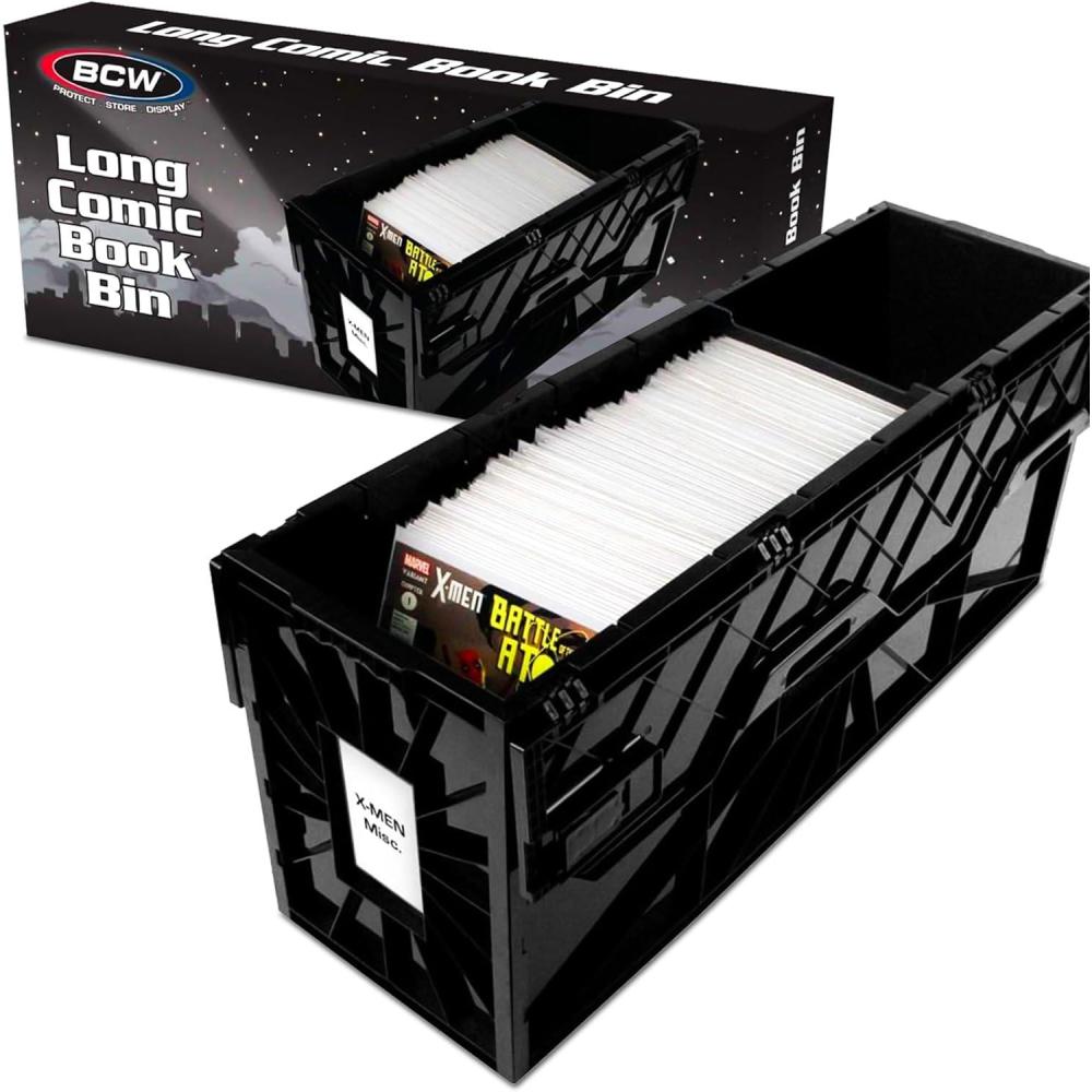 image:imageBCW Long Comic Book Bin  1 Pack  Heavy Duty Comic Book Storage Box  Stackable Comic Bin Organizer for 300 Comics Each  AcidFree Plastic Comic Book Box with Divider amp Label SlotSingle