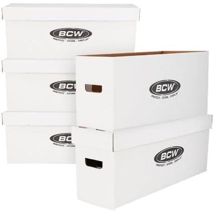 image:imageBCW Long Comic Storage Box  10 ct  Holds 250300 Current amp Silver Age Comics  Sturdy 200 lb for Cardboard Comic Book  Stackable Comic Storage Box for Collectors5 Pack