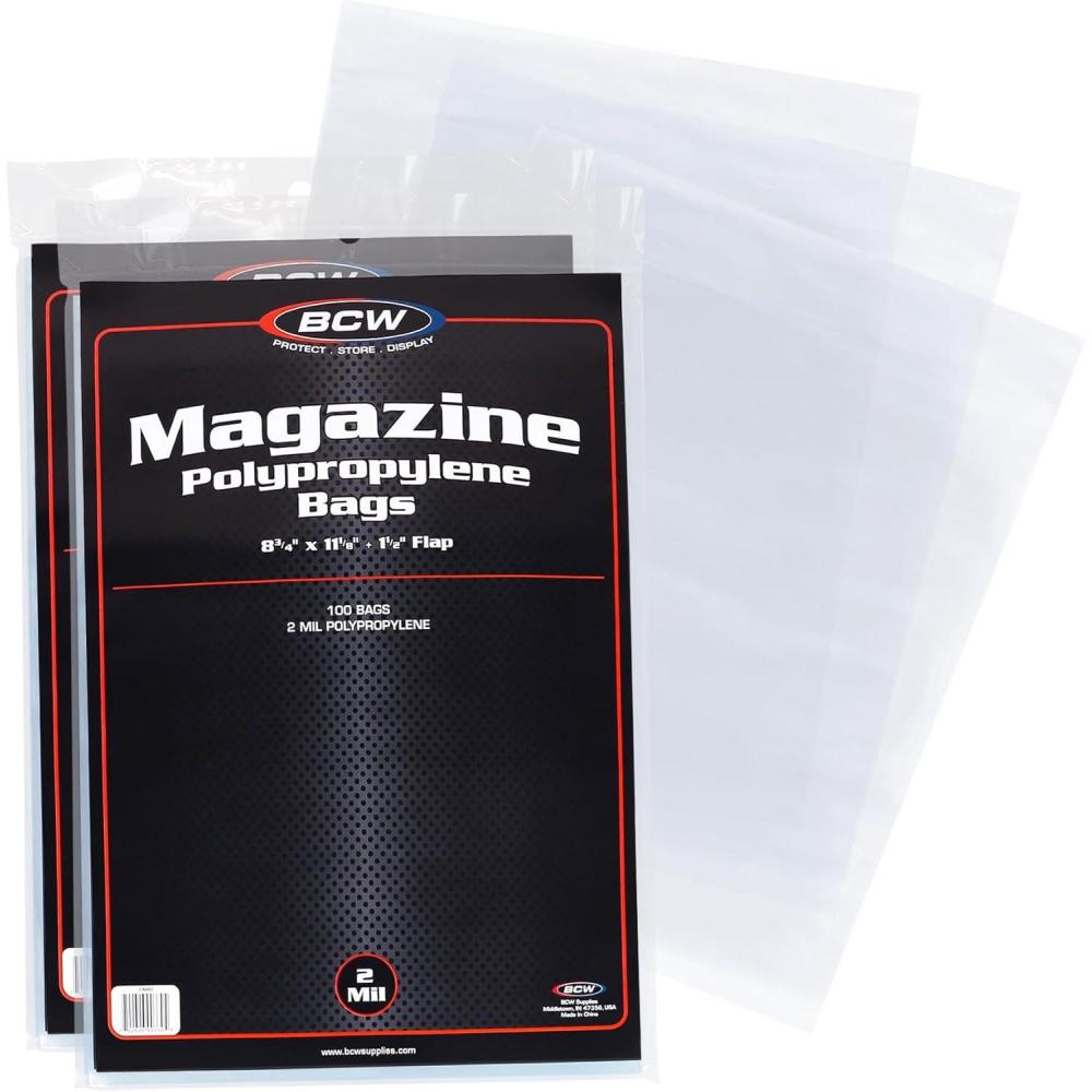 image:imageBCW Magazine Bags  500 Count  Fits Standard 85 x 11 Inch Magazines  AcidFree Polypropylene Magazine Sleeves with FoldOver Tape Flap  Archival Plastic Magazine Protectors for Collectors200 Pack