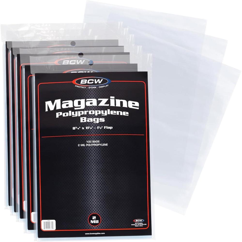 image:imageBCW Magazine Bags 500 Count Fits Standard 85 x 11 Inch Magazines AcidFree Polypropylene Magazine Sleeves with FoldOver Tape Flap Archival Plastic Magazine Protectors for Collectors500 Pack