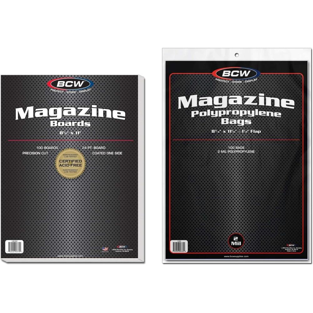 image:imageBCW Magazine Bags and Backing Boards Combo  100 ct  AcidFree Polypropylene Bags for Current Magazines  24pt Solid Bleached Sulfate Boards  ArchivalQuality Protection for Collectible Magazines
