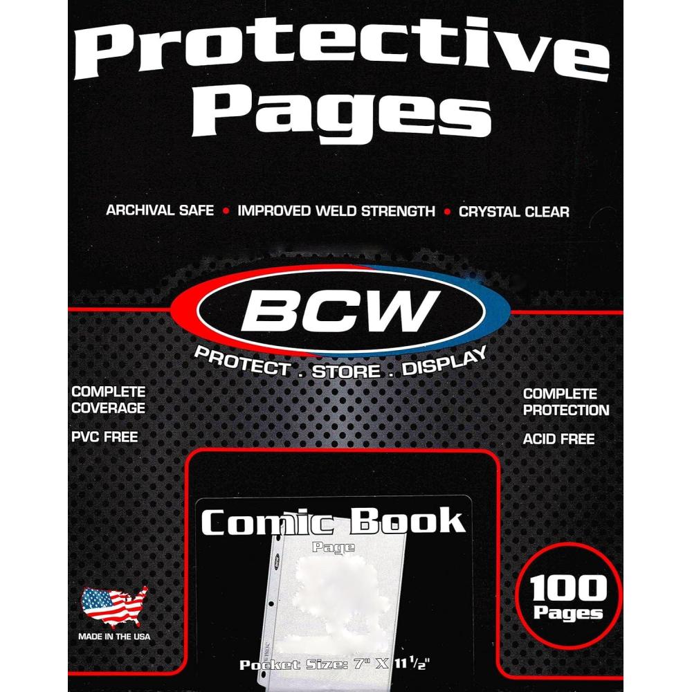 image:imageBCW Pro Comic Page 100 CT Box  AcidFree PVCFree Comic Book Protector Sleeve with Bags and Boards Compatibility  Fits Current and Silver Comics  Comic Book Storage Solution  Binder Pages