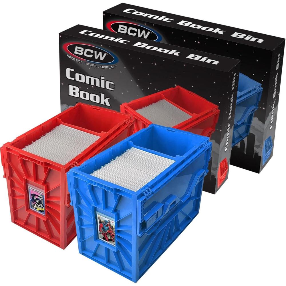 image:imageBCW Red amp Blue Short Comic Bin Set Plastic Comic Book Box Storage ColorCoded Organization for Comics
