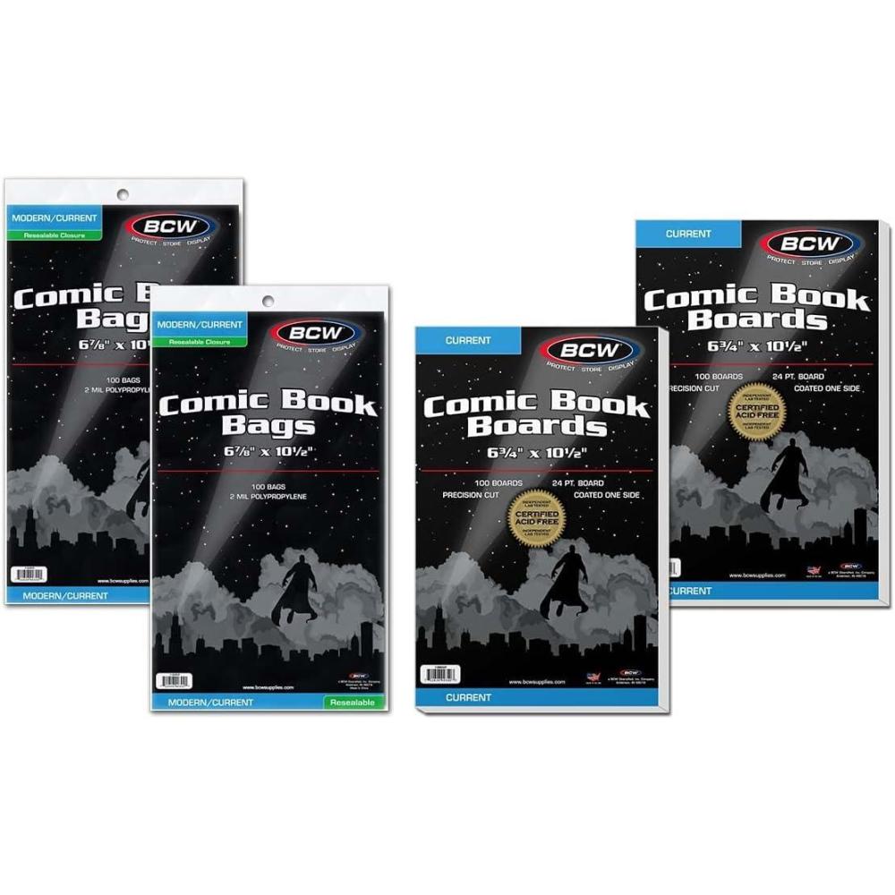 image:imageBCW Resealable Current Comic Book Combo Pack 100 Pack for AcidFree Backing Boards amp Resealable Bags Comic Book Storage amp Protection Fits Current Comics Archival Quality Standard 688x105200 Pack