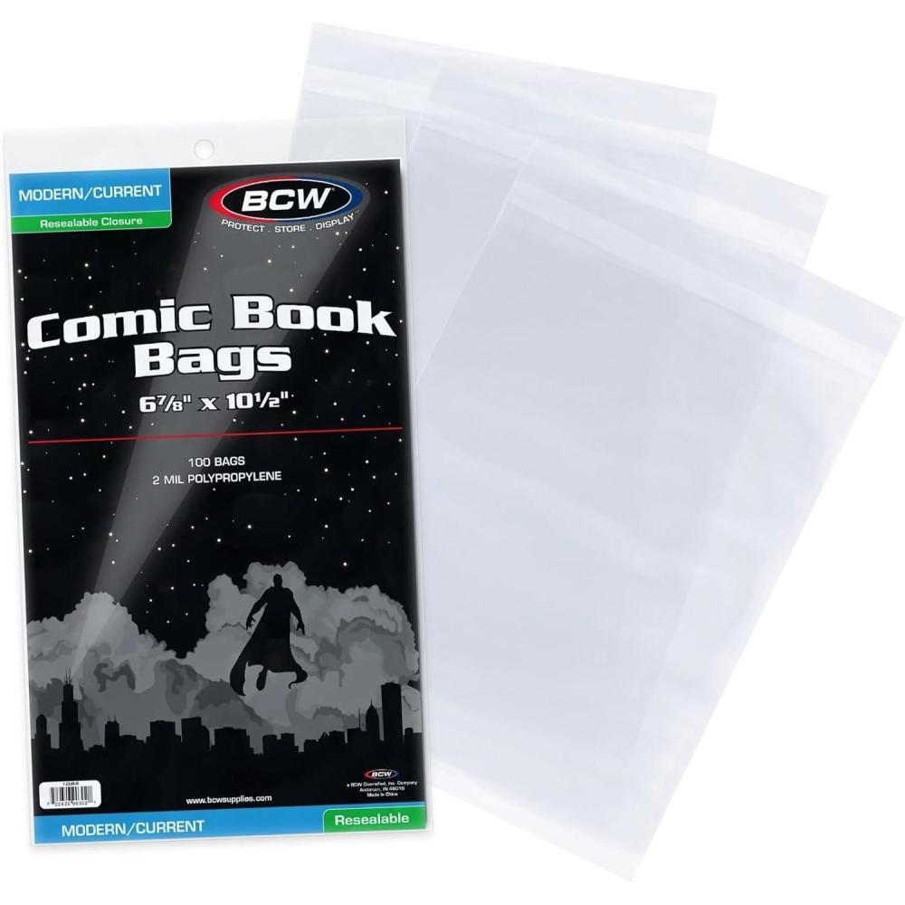 image:imageBCW Resealable CurrentModern Comic Bags 100 ct AcidFree Modern Comic Bags for Current Issues Exterior 6 78 x 10 12 inches Crystal Clear Protection for Your Comic Collection100 Pack