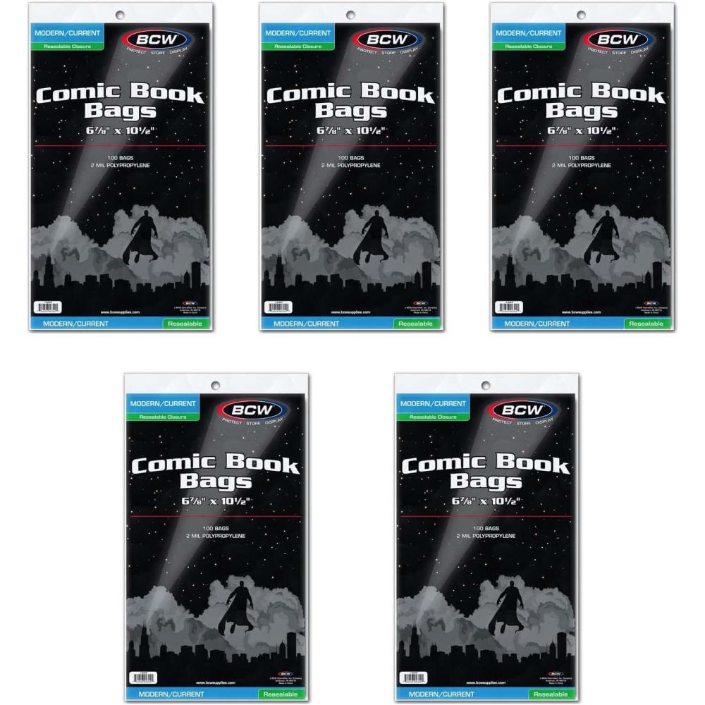 image:imageBCW Resealable CurrentModern Comic Bags 500 ct AcidFree Modern Comic Bags for Current Issues Exterior 6 78 x 10 12 inches Crystal Clear Protection for Your Comic Collection