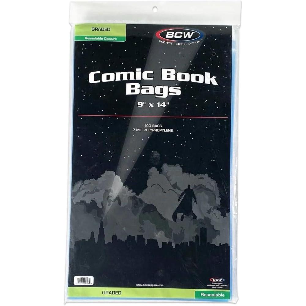 image:imageBCW Resealable Graded Comic Book Bags 100 Count Each AcidFree Storage Solution for Comic Collectors Protection and Display for Comic Books 9x14