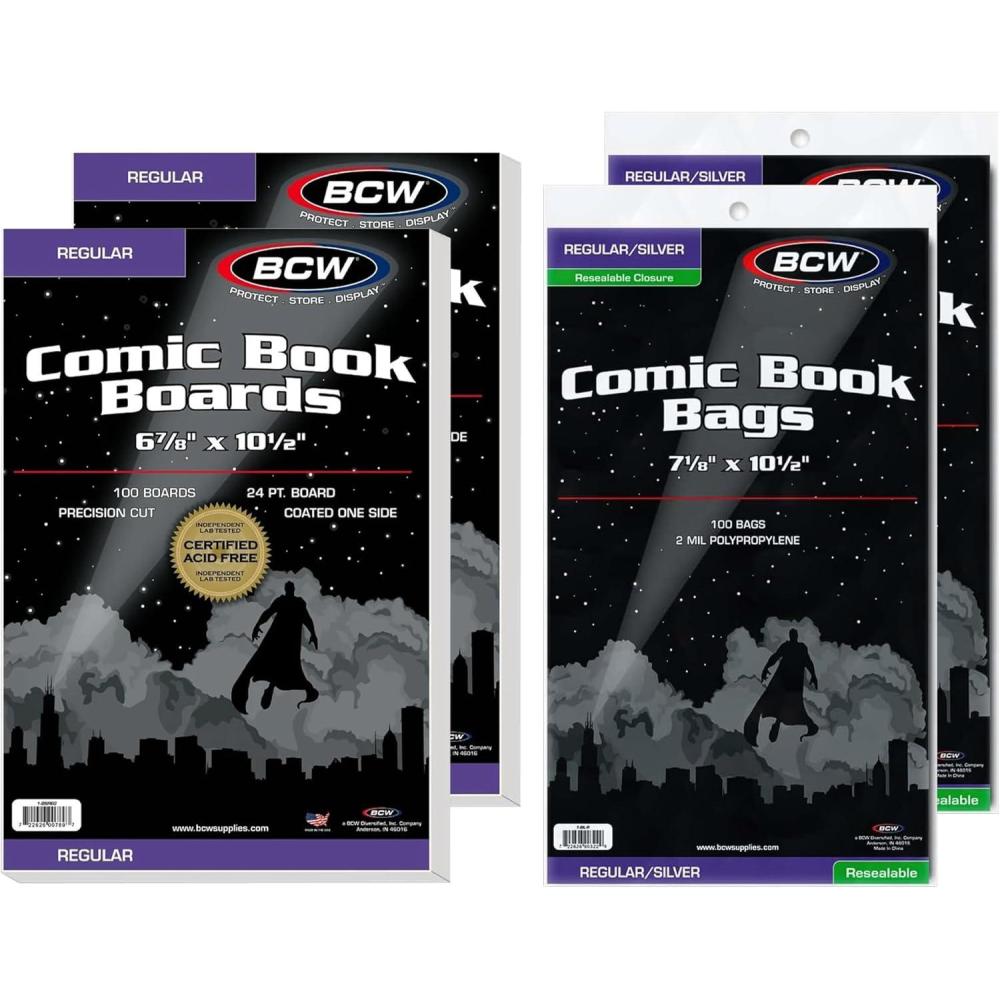 image:imageBCW Resealable SilverRegular Age Comic Backing Boards  200 Count Each  AcidFree Storage Solution for Comic Collectors  Protection and Display for Comic Books