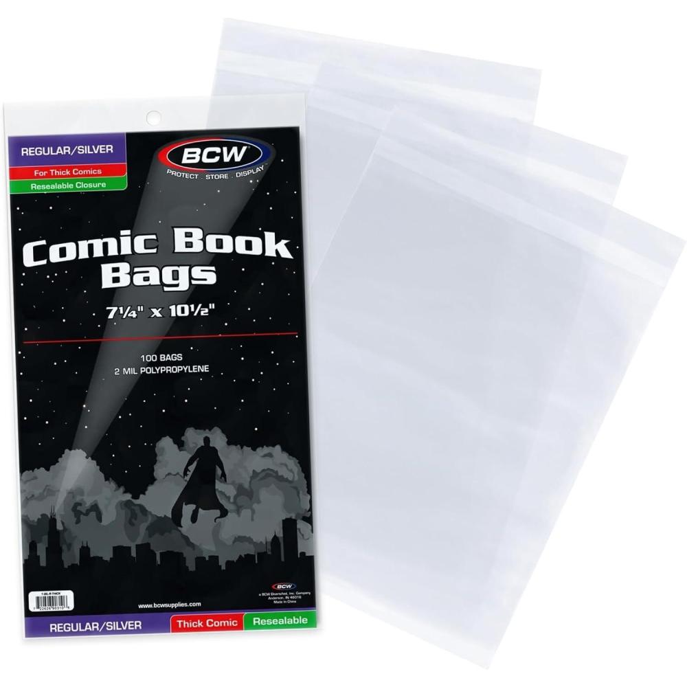image:imageBCW Resealable Thick Silver Age Comic Bags 200 ct Archival Quality AcidFree Protection for Silver Age Comic Books 7 14 x 10 12 inches Comic Collection Storage Comic Books Bags100 Pack