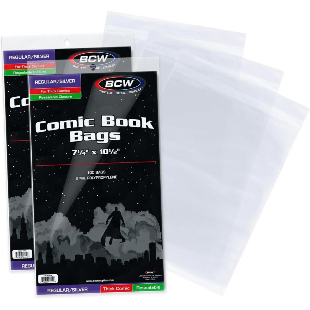 image:imageBCW Resealable Thick Silver Age Comic Bags 200 ct Archival Quality AcidFree Protection for Silver Age Comic Books 7 14 x 10 12 inches Comic Collection Storage Comic Books Bags200 Pack