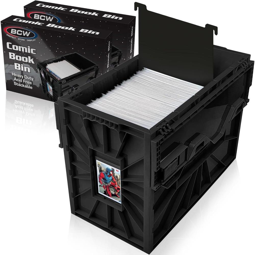 image:imageBCW Short Comic Book Bin  Holds 150 Comics  Stackable Plastic Storage  AcidFree Organizer  Black 2 Pack  Comic Book Bin