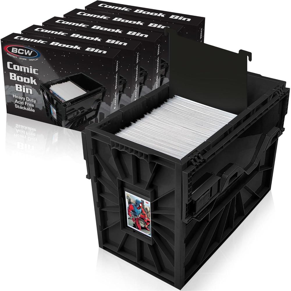 image:imageBCW Short Comic Book Bin  Holds 150 Comics  Stackable Plastic Storage  AcidFree Organizer  Black 5 Pack5 Pack
