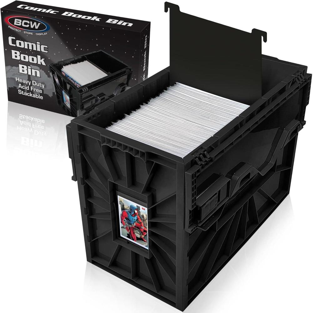 image:imageBCW Short Comic Book Bin Holds 150 Comics Stackable Plastic Storage AcidFree Organizer Black 5 PackSingle