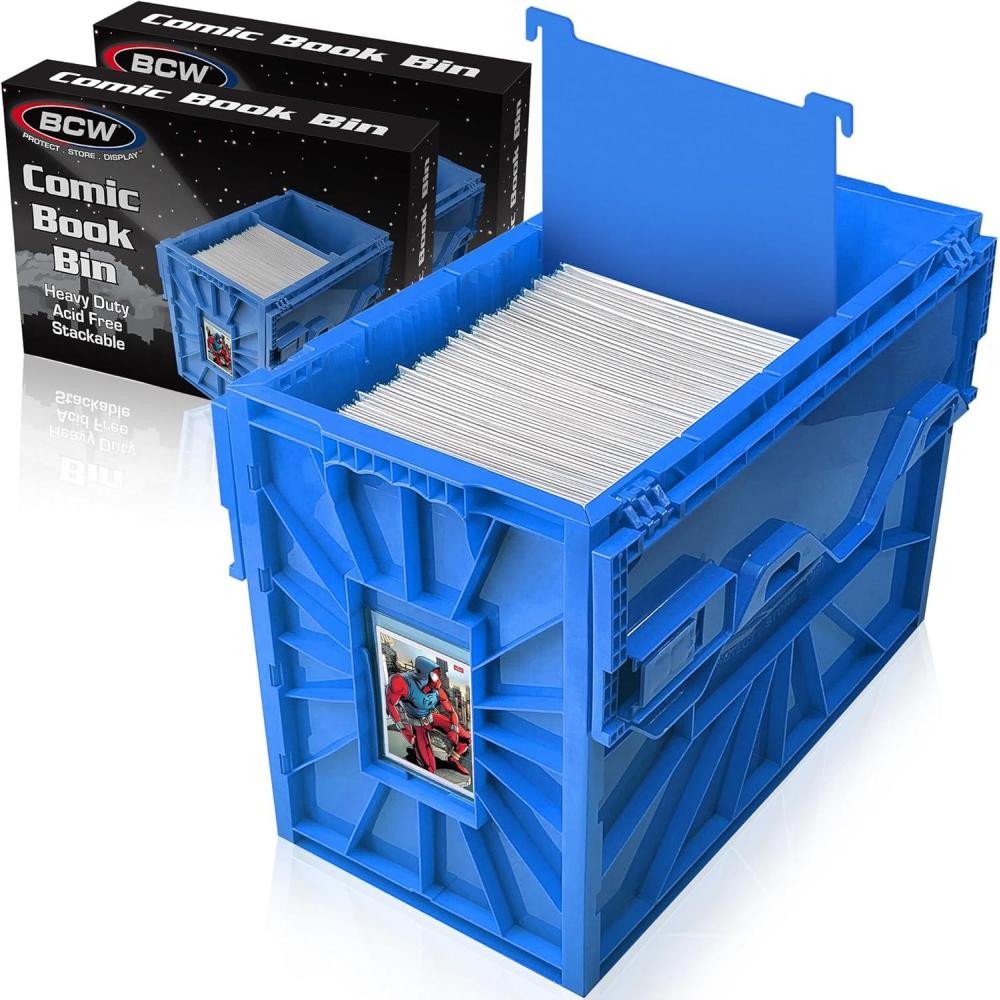 image:imageBCW Short Comic Book Bin  Holds 150 Comics  Stackable Plastic Storage  AcidFree Organizer  Blue SingleBlue