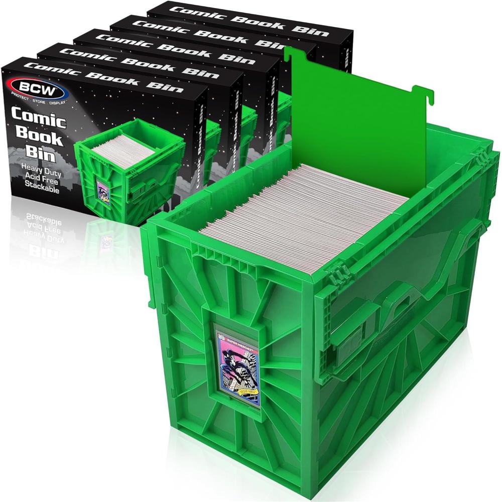 image:imageBCW Short Comic Book Bin  Holds 150 Comics  Stackable Plastic Storage  AcidFree Organizer  Green Single5 Pack