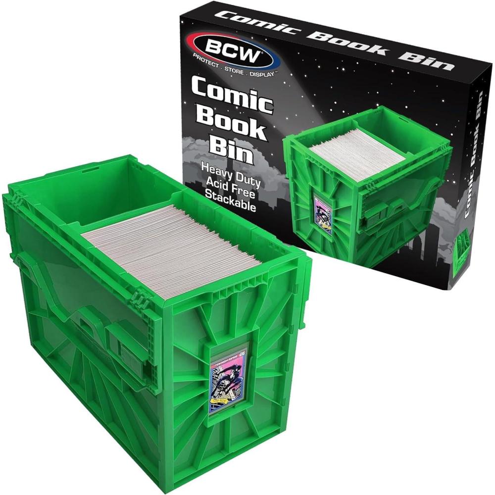 image:imageBCW Short Comic Book Bin Holds 150 Comics Stackable Plastic Storage AcidFree Organizer Green SingleSingle