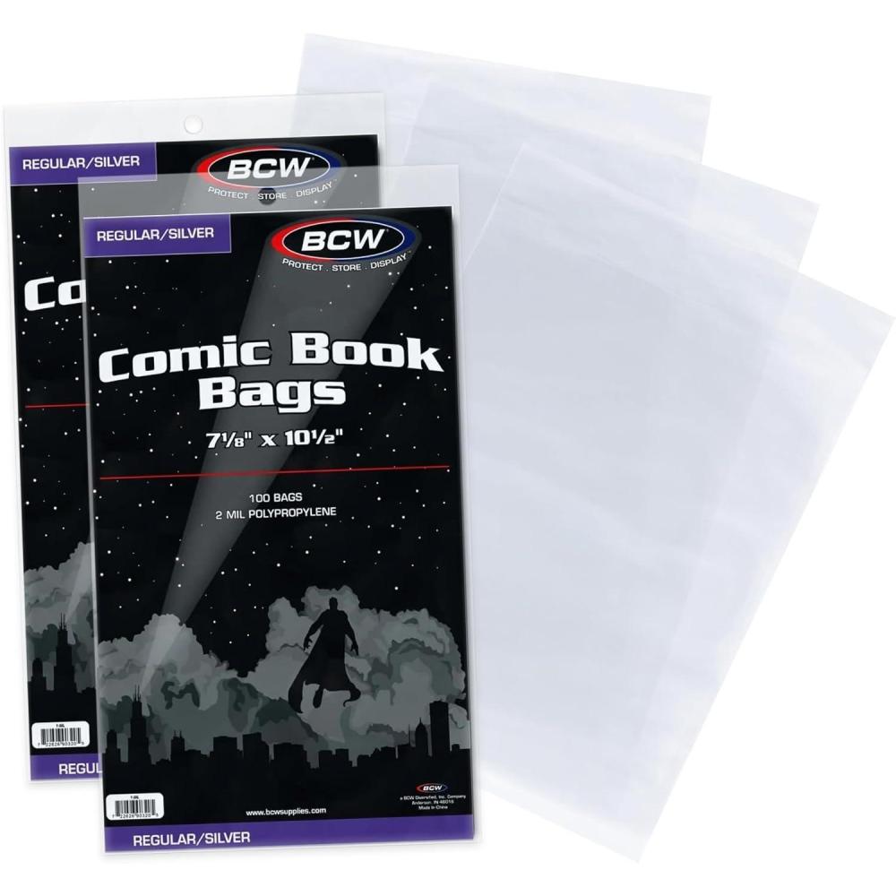 image:imageBCW Silver Age Comic Bags 200 Pack AcidFree Archival Comic Book Bags for Silver Age Comics Crystal Clear BCW Comic Book Bags for Collection Storage200 Pack