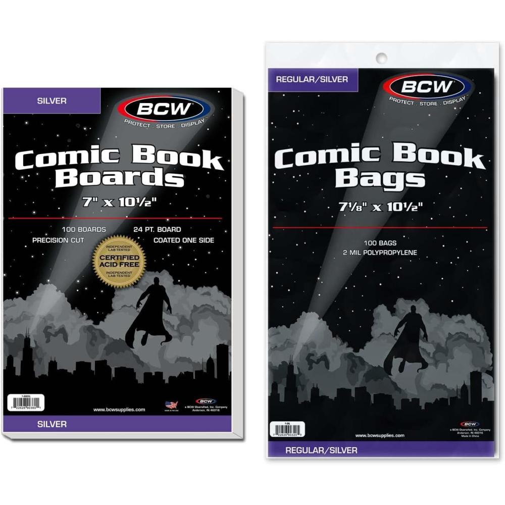 image:imageBCW Silver Age Comic Bags and Backing Boards 1000 ct AcidFree Comic Book Storage Clear Bags Comic Book Sleeves and Boards for Silver Age Comics