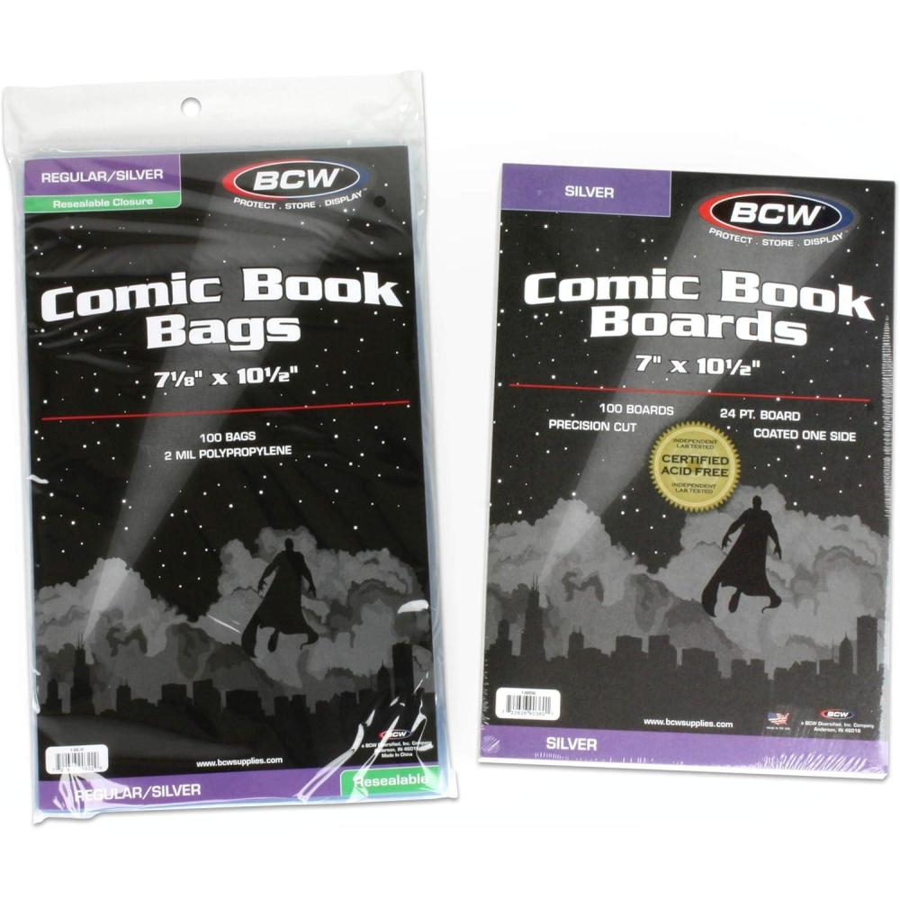 image:imageBCW Silver Age Comic Bags and Boards Combo 200 Ct 200 Backing Boards 200 Resealable Comic Bags Archival Protection for Silver Age Comics100 Pack