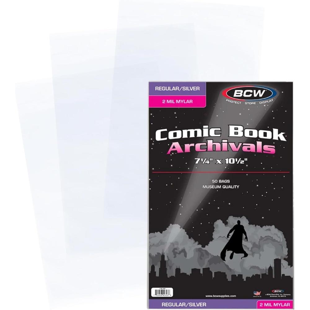 image:imageBCW Silver Age Comic Mylar Archival Bags 4 MIL Archival Polyester Mylar Comic Book Bags Fits Silver Age Comics 25 Pack 15 FoldOver Flap2 Mil