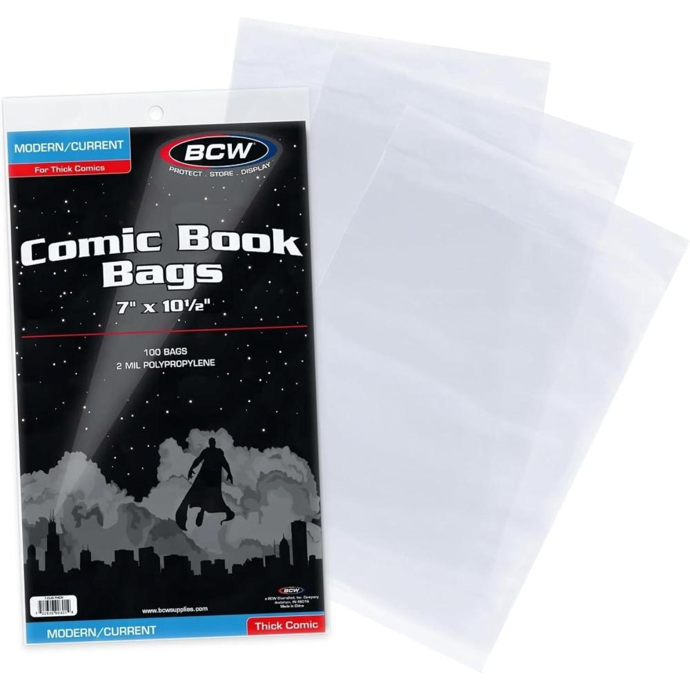 image:imageBCW Thick CurrentModern Comic Bags 200 ct AcidFree Modern Comic Bags for Current Issues Exterior 7 x 10 inches Crystal Clear Protection for Your Comic Collection100 Pack
