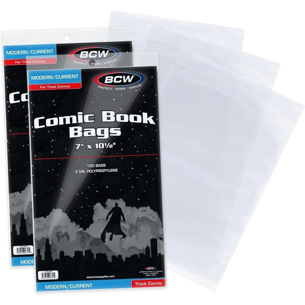 image:imageBCW Thick CurrentModern Comic Bags 200 ct AcidFree Modern Comic Bags for Current Issues Exterior 7 x 10 inches Crystal Clear Protection for Your Comic Collection200 Pack