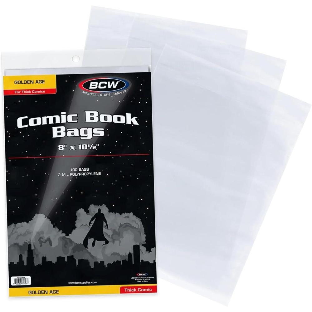 image:imageBCW Thick Golden Age Comic Bags  100 ct  Crystal Clear AcidFree Protection Polypropylene Sleeves  Comic Bags for Secure Storage of Standard Golden Comics CollectionThick