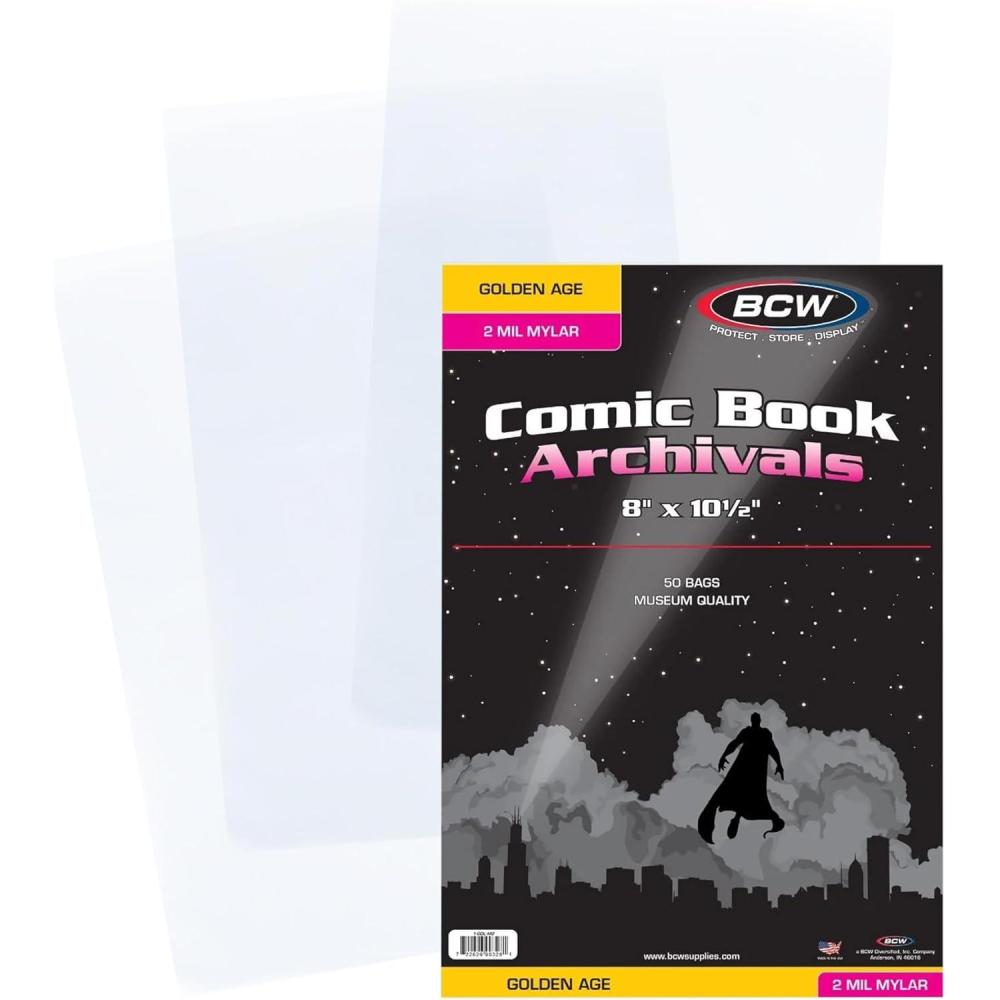 image:imageBCW Thick Golden Age Comic Bags  100 ct  Crystal Clear AcidFree Protection Polypropylene Sleeves  Comic Bags for Secure Storage of Standard Golden Comics CollectionMylar