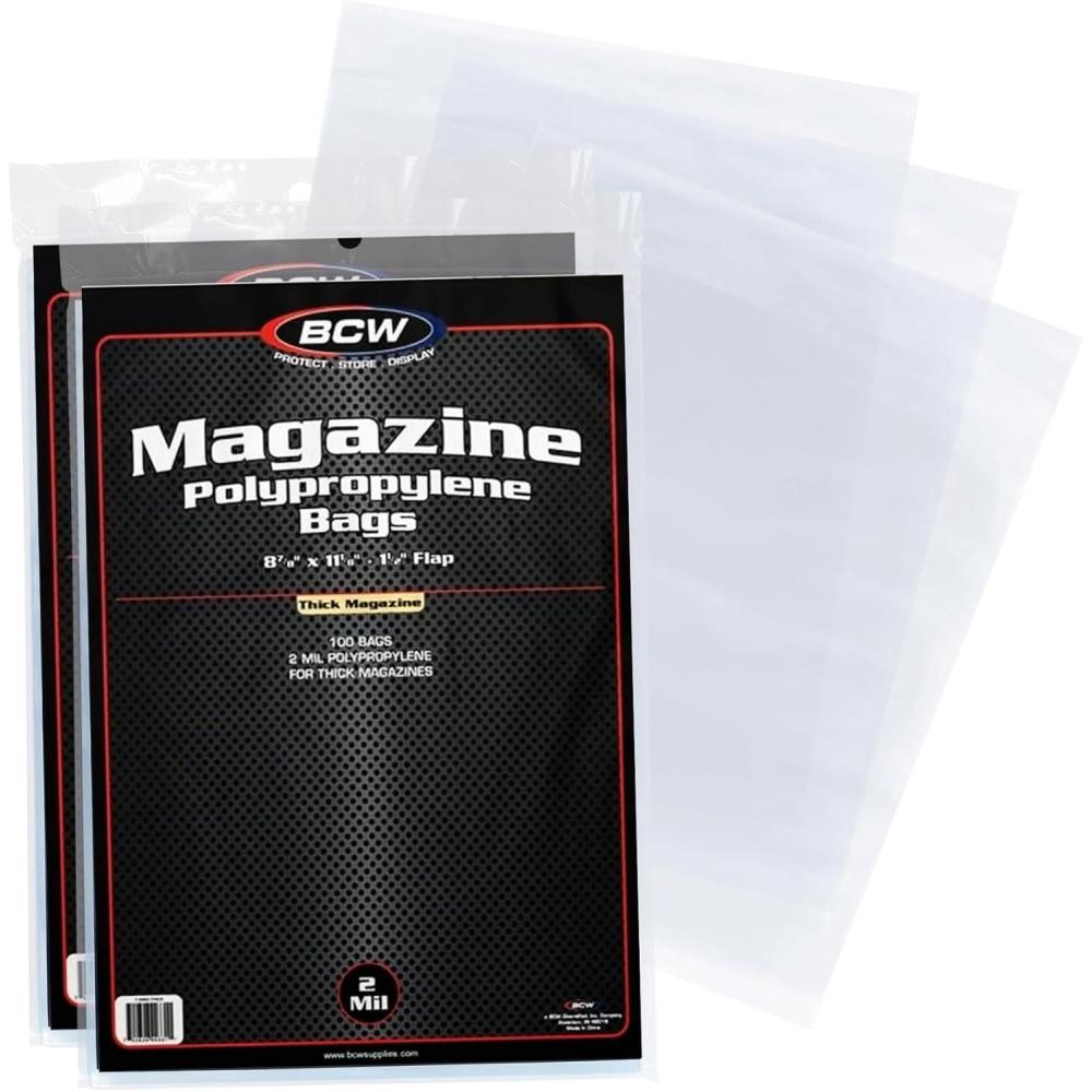 image:imageBCW Thick Magazine Bags  1 Pack of 100  AcidFree Clear Polypropylene Sleeves for ArchivalQuality Storage of Collectible Magazines  Protect and Showcase Your Valuable Comic Book Collection200 Pack