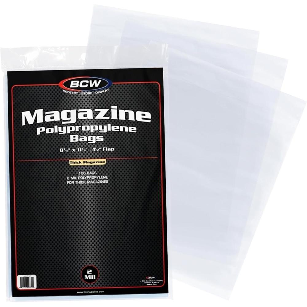 image:imageBCW Thick Magazine Bags 1 Pack of 100 AcidFree Clear Polypropylene Sleeves for ArchivalQuality Storage of Collectible Magazines Protect and Showcase Your Valuable Comic Book Collection100 Pack