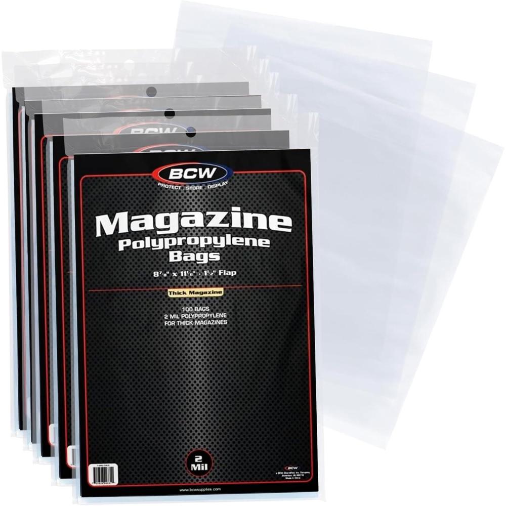 image:imageBCW Thick Magazine Bags 1 Pack of 100 AcidFree Clear Polypropylene Sleeves for ArchivalQuality Storage of Collectible Magazines Protect and Showcase Your Valuable Comic Book Collection500 Pack