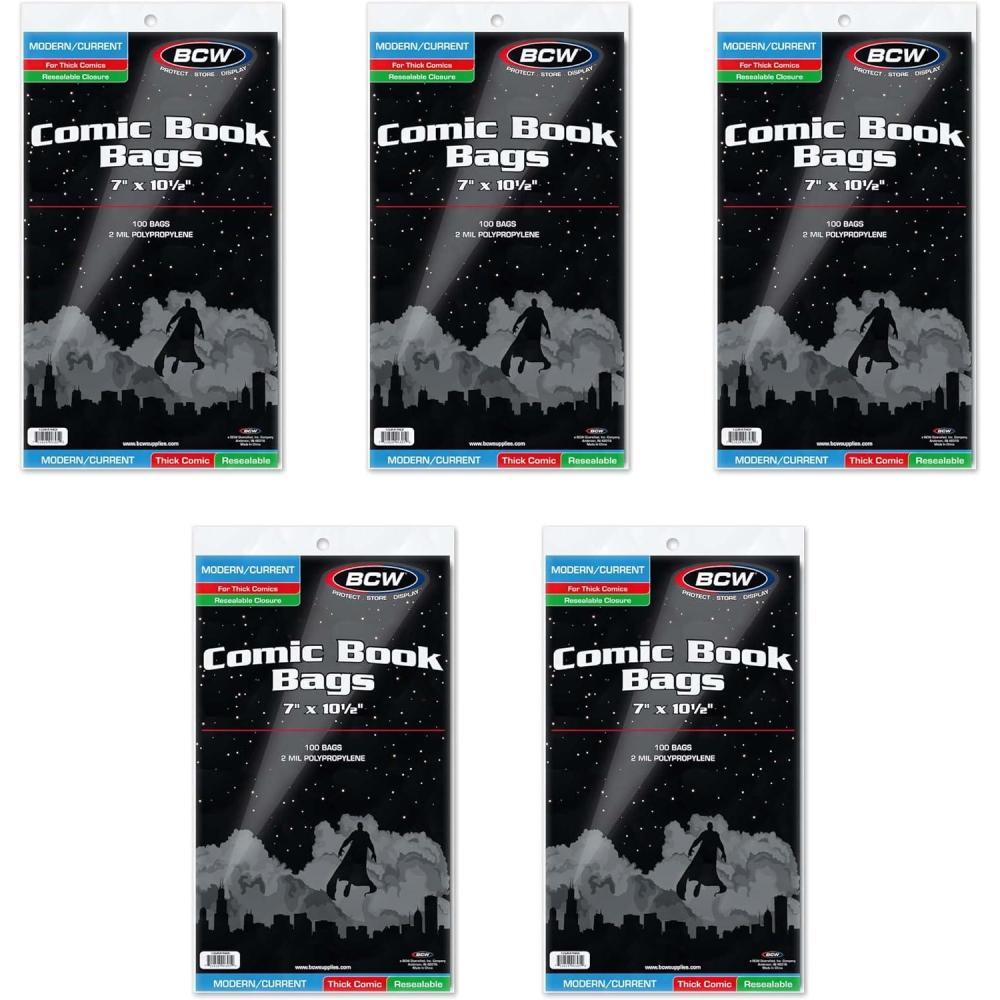 image:imageBCW Thick Resealable CurrentModern Comic Bags  200 ct  AcidFree Modern Comic Bags for Current Issues  Exterior 7 x 10 12 inches  Crystal Clear Protection for Your Comic Collection5 Pack