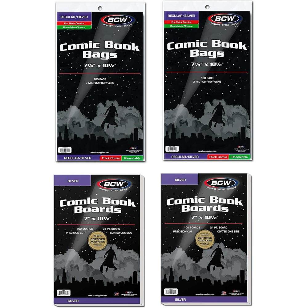 image:imageBCW Thick Resealable SilverRegular Comic Bags amp BCW Silver Comic Backing Boards  AcidFree Storage for Comics  Comic Book Sleeves and Boards  200 Bags amp 200 Boards
