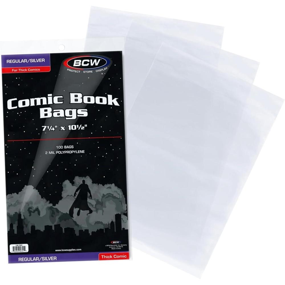 image:imageBCW Thick Silver Age Comic Bags  100 ct  Archival Quality AcidFree Protection for Silver Age Comic Books  7 14 x 10 12 inches Comic Collection Storage Comic Books Bags