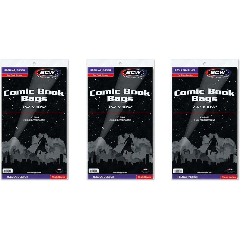 image:imageBCW Thick Silver Age Comic Bags 200 ct Archival Quality AcidFree Protection for Silver Age Comic Books 7 14 x 10 12 inches Comic Collection Storage Comic Books Bags3 Pack