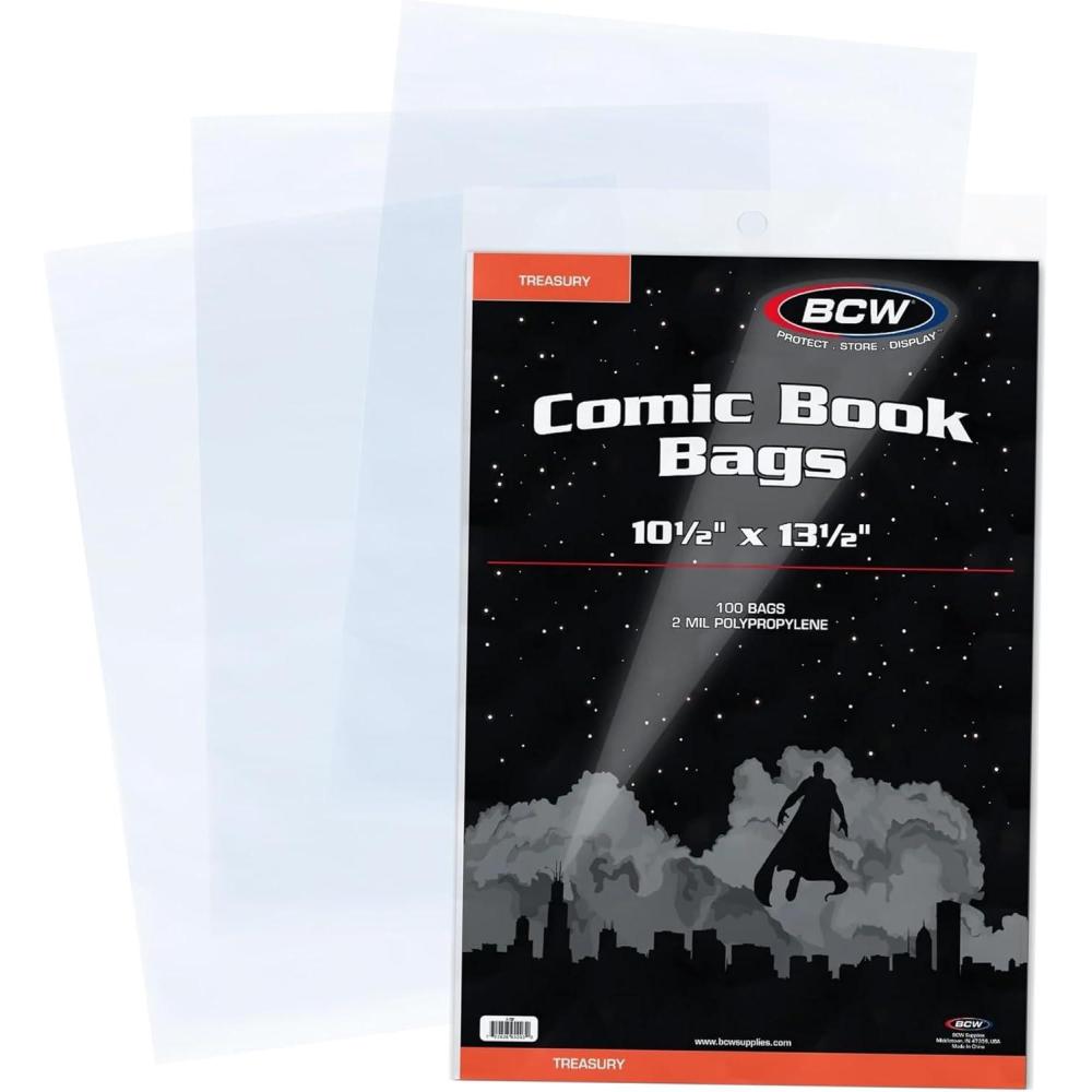 image:imageBCW Treasury Comic Bags  100 Pack  ArchivalQuality AcidFree Polypropylene Sleeves for Storing Treasury Comics  Crystal Clear Comic Book Storage  105 x 135 InchesStandard