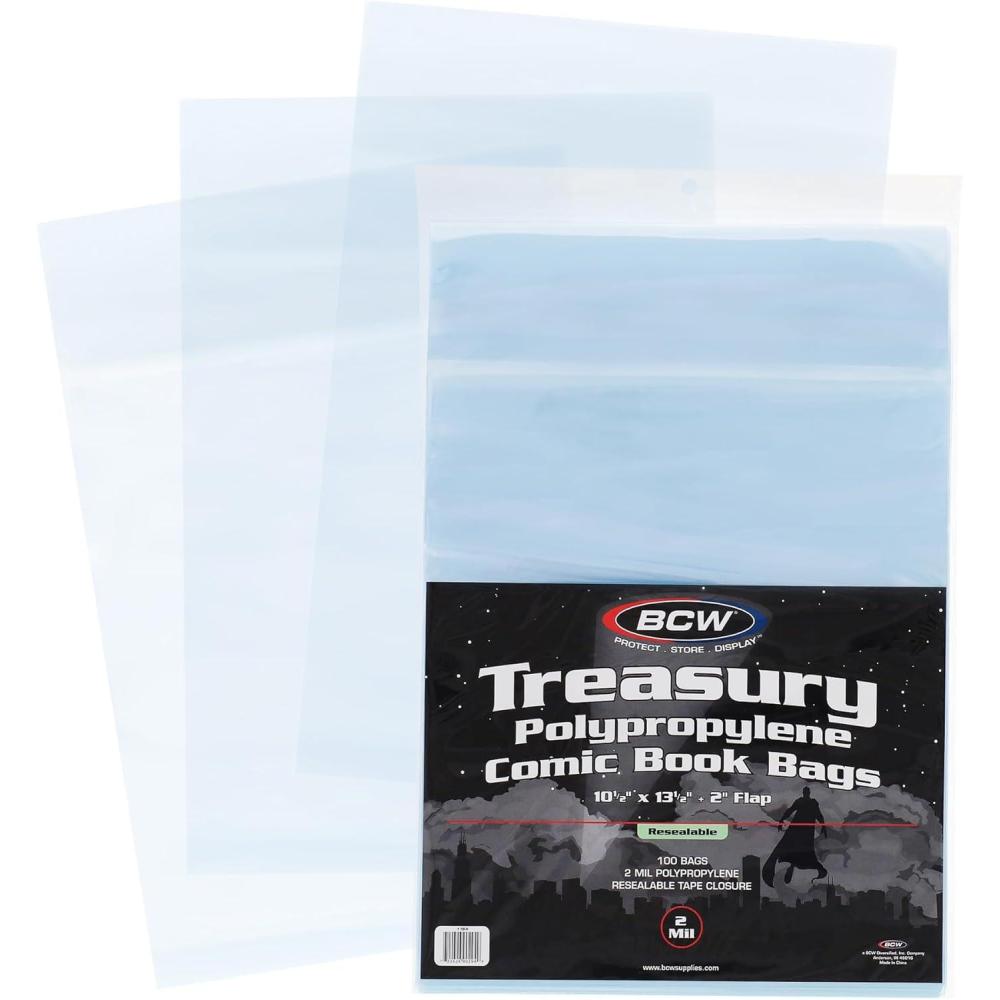 image:imageBCW Treasury Comic Bags  100 Pack  ArchivalQuality AcidFree Polypropylene Sleeves for Storing Treasury Comics  Crystal Clear Comic Book Storage  105 x 135 InchesResealable