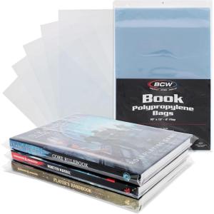 BCW Book Storage Bags – 100 Pack | 10″ x 13″ + 2″ Fold-Over Flap | Archival-Safe Polypropylene Sleeves for RPG Books, Manuals & Magazines | Crystal Clear Book Protector Bags
