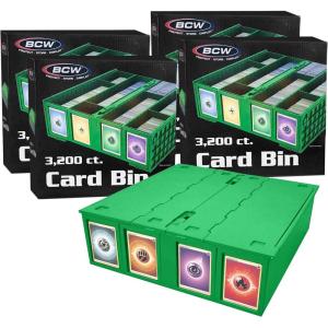 BCW Collectible Card Bin – Green | Holds 3200 Cards | Includes 4 Dividers | Storage for Pokémon, MTG & Sports Cards(4 Pack)