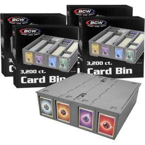 BCW Collectible Card Bin (4-Pack, Gray) | Holds 3200 Cards Each | Includes 4 Dividers Per Bin | Storage for Pokémon, MTG & Sports Cards(4 Pack)