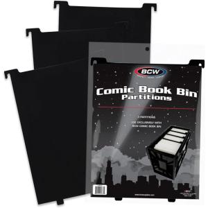 BCW Comic Bin Partitions | Exclusive Organizer for Short and Long Comic Book Bins | Notched, Tabbed, and Structurally Supportive Dividers (Green, 3 Pack)(Black)