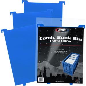 BCW Comic Bin Partitions | Exclusive Organizer for Short and Long Comic Book Bins | Notched, Tabbed, and Structurally Supportive Dividers (Green, 3 Pack)(Blue)