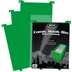 BCW Comic Bin Partitions | Exclusive Organizer for Short and Long Comic Book Bins | Notched, Tabbed, and Structurally Supportive Dividers (Green, 3 Pack)(Green)