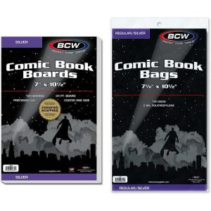 BCW Comic Book Bags and Boards | Silver Age Comic Book Bags & Backing Boards (100 ct) | Clear Comic Bags for Storage & Protection
