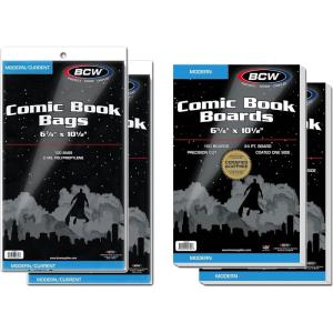 BCW Comic Book Protection Combo: 200 Modern Bags + 200 Backing Boards | Ultimate Safeguard for Comics | Plastic Protectors and Backer Boards