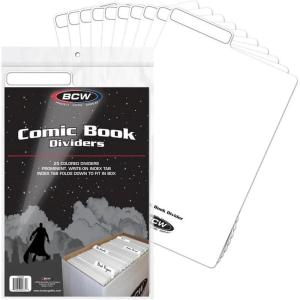 BCW Comic Dividers – 24 White + 1 Printed Index Divider | Archival Polyethylene Plastic Dividers | Organize Comics in Storage Boxes | Write-On Index Tab | Comic Book Collection Supplies