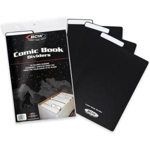 BCW Comic Dividers – 25 Pack | Archival Polyethylene Plastic Dividers | Organize Comics Efficiently in Storage Boxes | Write-On Index Tab (Red)(Black)